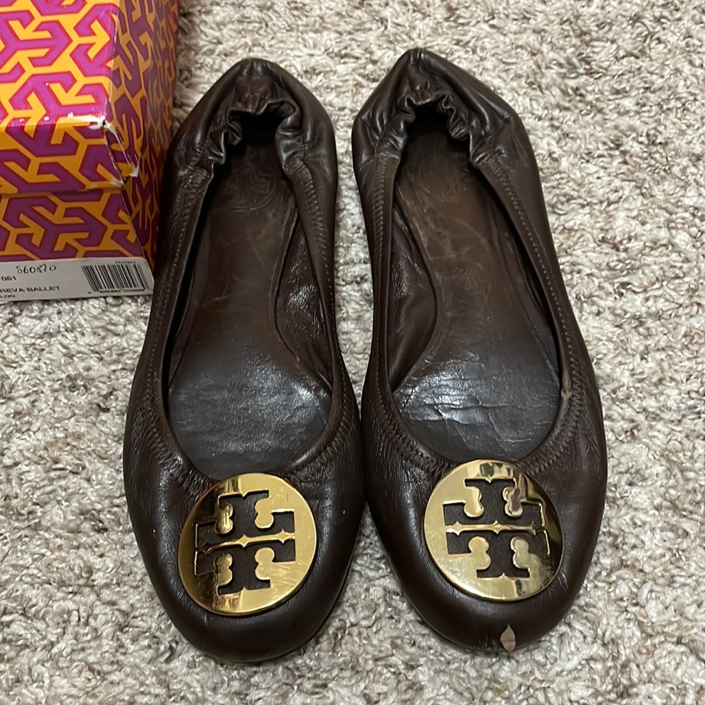 Tory Burch Classic Reva Ballet flats - Brown with gold emblem